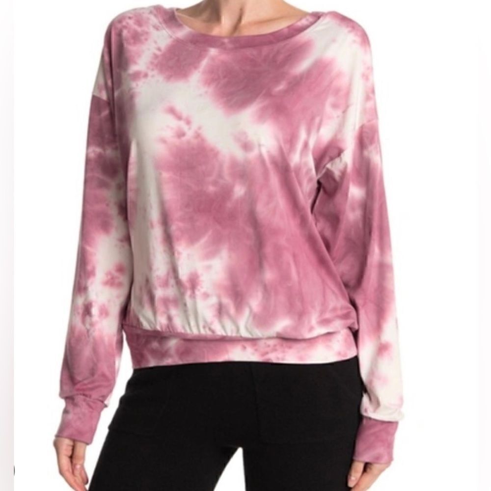 Socialite Women’s Pink Tie Dye Dolman Long Sleeve Pullover Sweatshirt Size Small